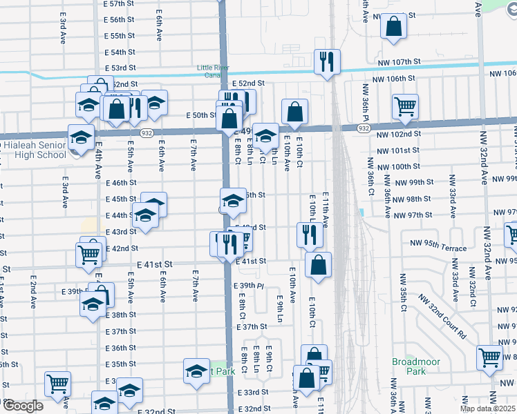 map of restaurants, bars, coffee shops, grocery stores, and more near 4424 East 9th Court in Hialeah