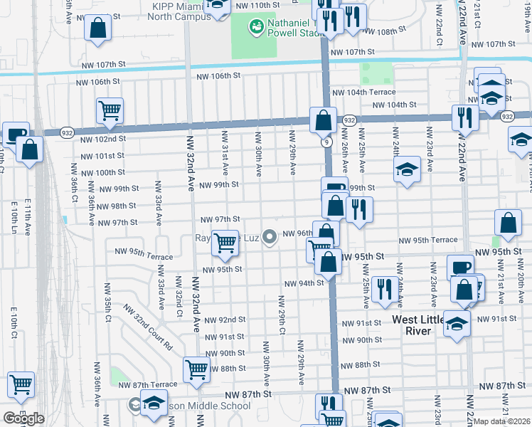 map of restaurants, bars, coffee shops, grocery stores, and more near 2955 Northwest 97th Street in Miami