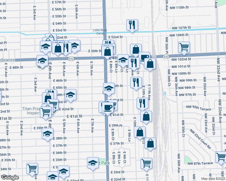 map of restaurants, bars, coffee shops, grocery stores, and more near 4419 East 8th Lane in Hialeah