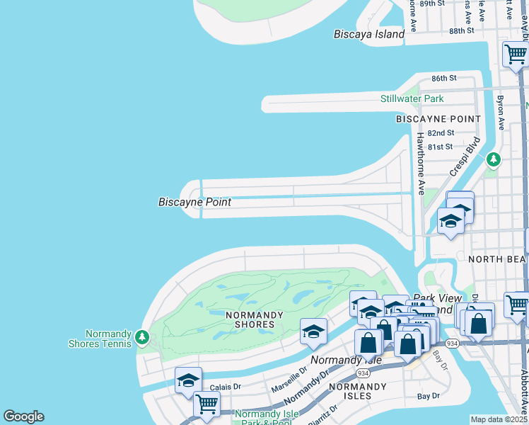 map of restaurants, bars, coffee shops, grocery stores, and more near 1670 Daytonia Road in Miami Beach