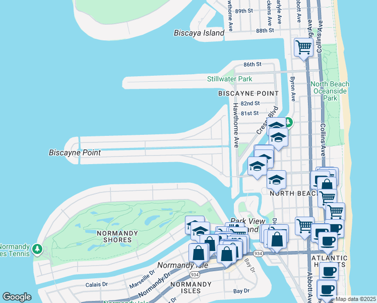 map of restaurants, bars, coffee shops, grocery stores, and more near 1405 Daytonia Road in Miami Beach