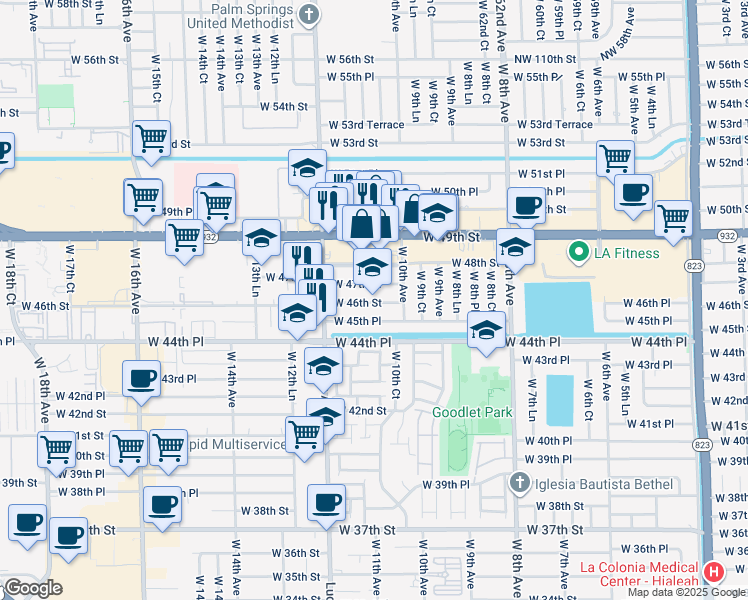 map of restaurants, bars, coffee shops, grocery stores, and more near in Hialeah