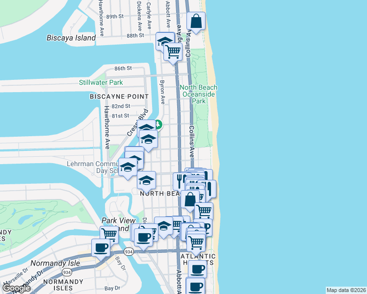 map of restaurants, bars, coffee shops, grocery stores, and more near 235 79th Street in Miami Beach