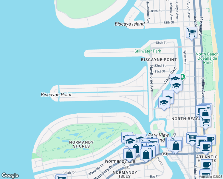 map of restaurants, bars, coffee shops, grocery stores, and more near 1500 Cleveland Road in Miami Beach