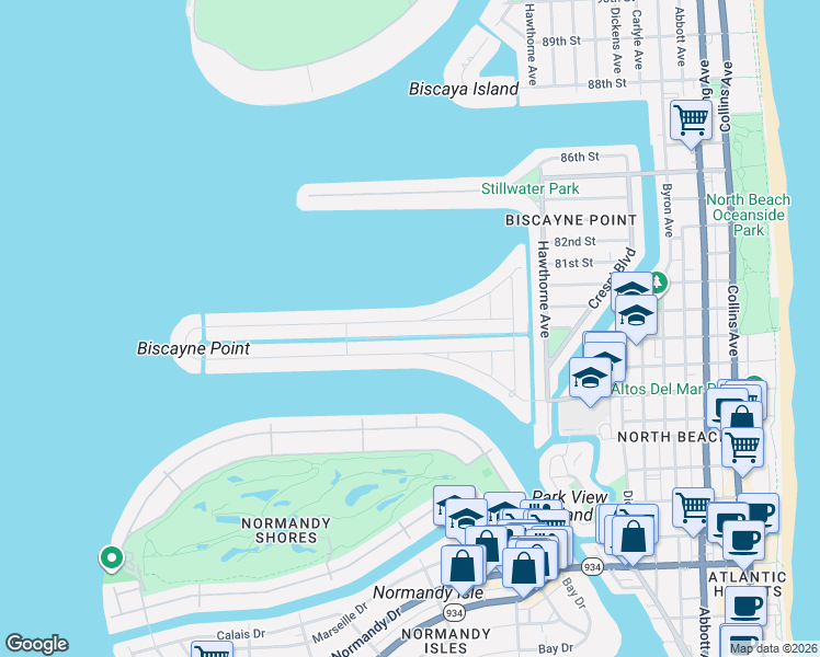 map of restaurants, bars, coffee shops, grocery stores, and more near 1500 Cleveland Road in Miami Beach