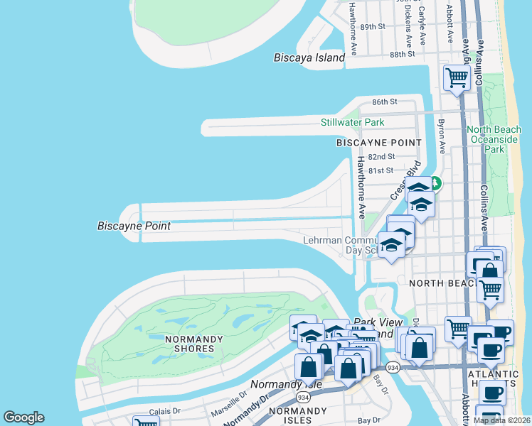 map of restaurants, bars, coffee shops, grocery stores, and more near 1500 Cleveland Road in Miami Beach