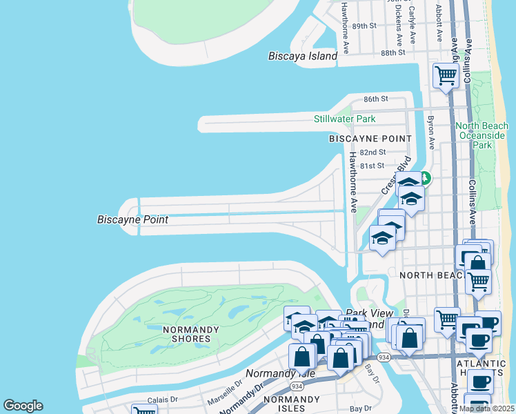 map of restaurants, bars, coffee shops, grocery stores, and more near 1500 Cleveland Road in Miami Beach