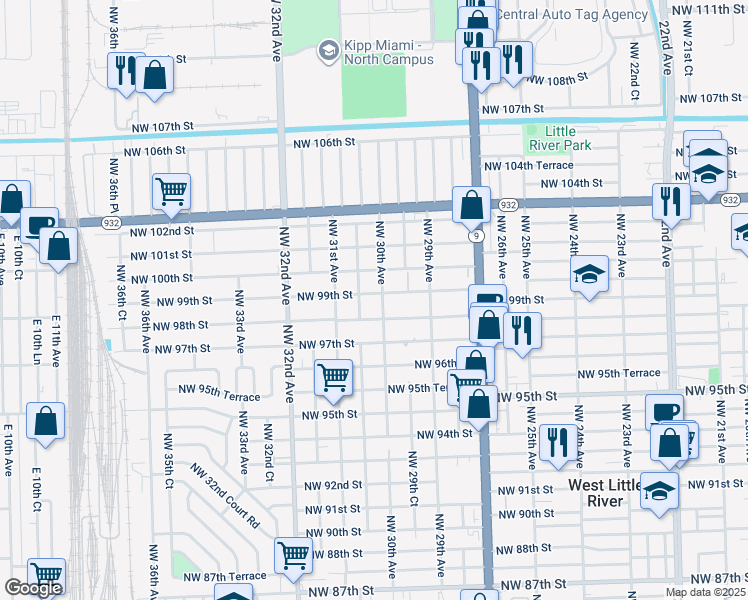 map of restaurants, bars, coffee shops, grocery stores, and more near 3010 NW 99th St in Miami