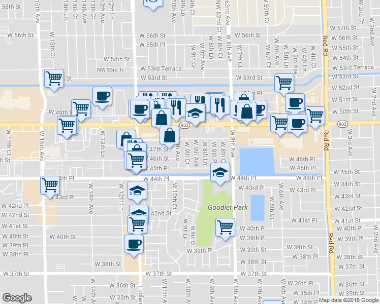 map of restaurants, bars, coffee shops, grocery stores, and more near 4661 West 9th Court in Hialeah
