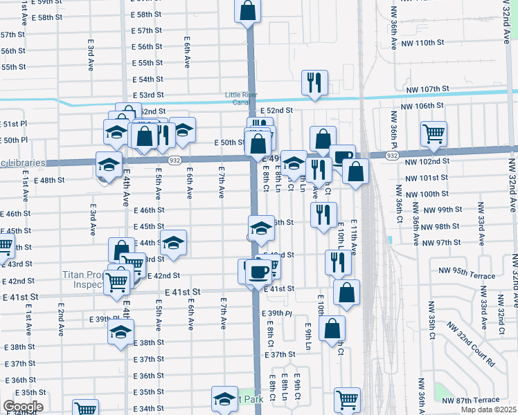 map of restaurants, bars, coffee shops, grocery stores, and more near 4615 East 8th Avenue in Hialeah