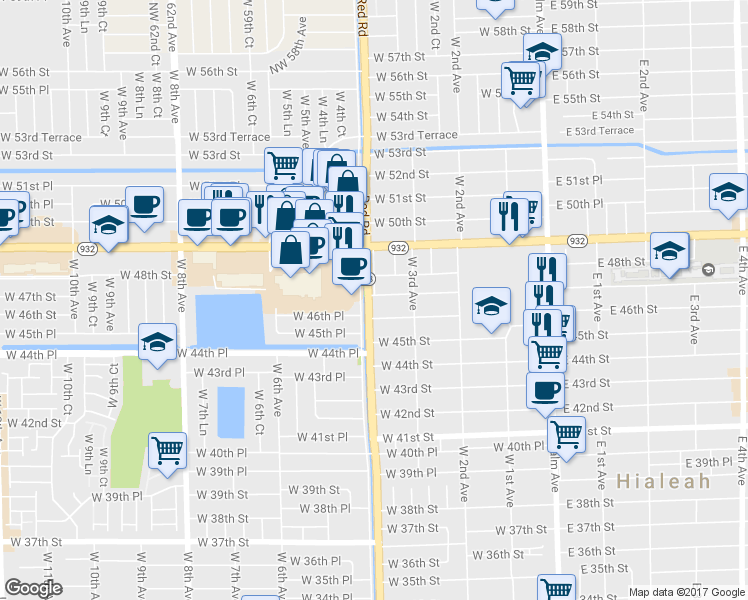 map of restaurants, bars, coffee shops, grocery stores, and more near 4695 West 4th Avenue in Hialeah