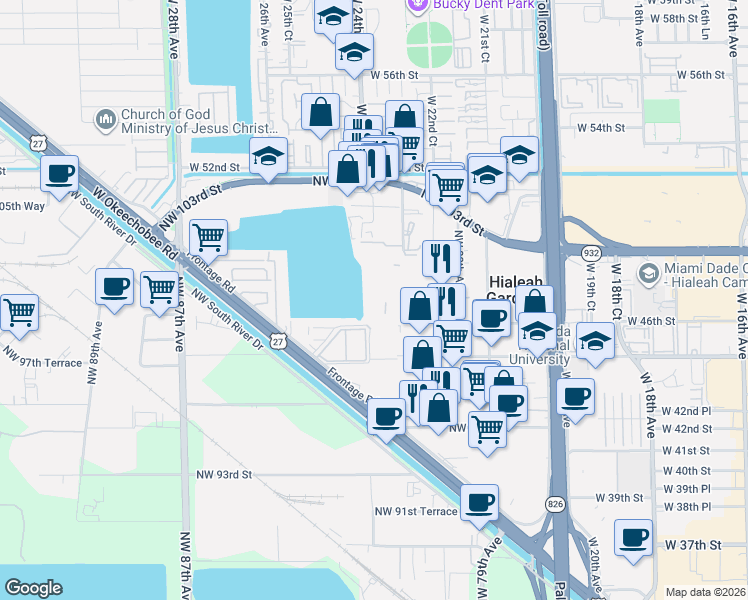 map of restaurants, bars, coffee shops, grocery stores, and more near 10090 Northwest 80th Court in Hialeah