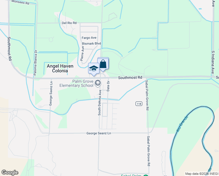 map of restaurants, bars, coffee shops, grocery stores, and more near 7975 Date Dr in Brownsville