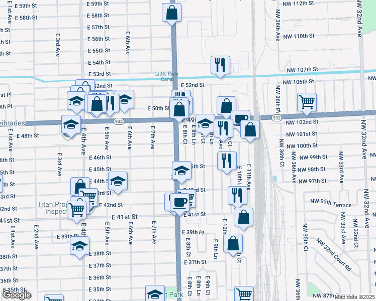 map of restaurants, bars, coffee shops, grocery stores, and more near 4615 East 8th Avenue in Hialeah