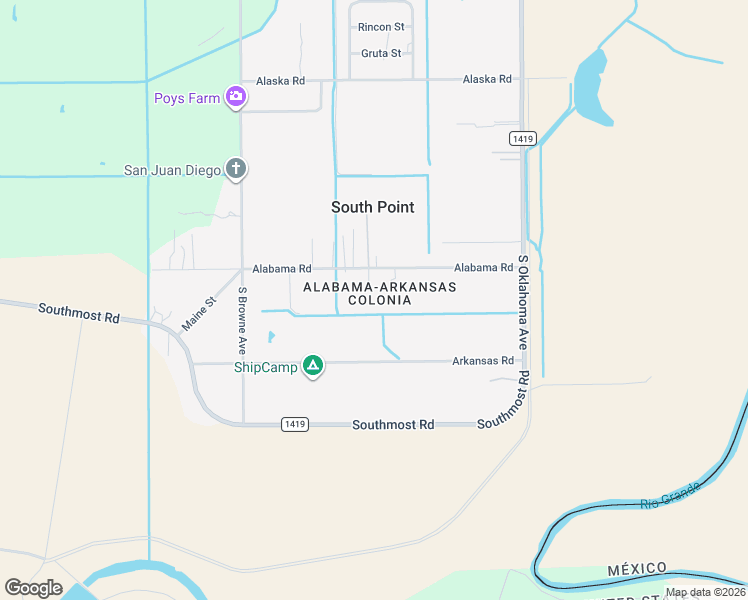 map of restaurants, bars, coffee shops, grocery stores, and more near 10818 Alabama Road in Brownsville