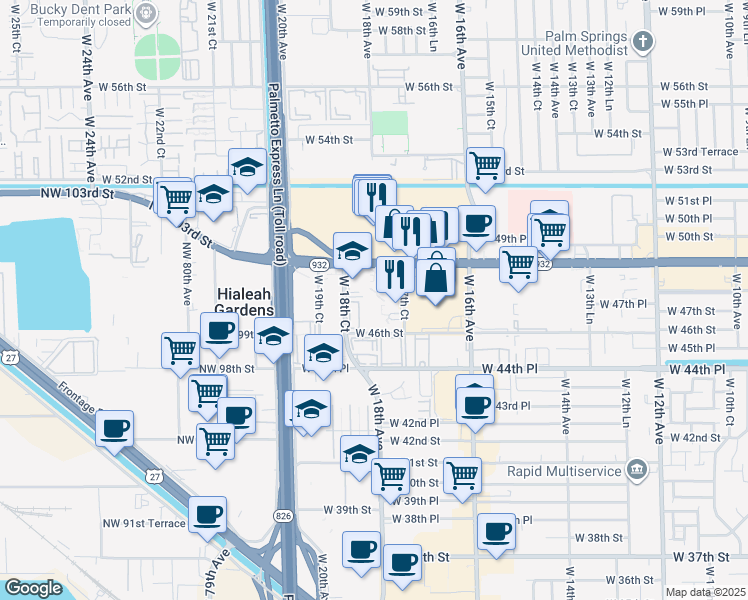 map of restaurants, bars, coffee shops, grocery stores, and more near 1780 West 49th Street in Hialeah