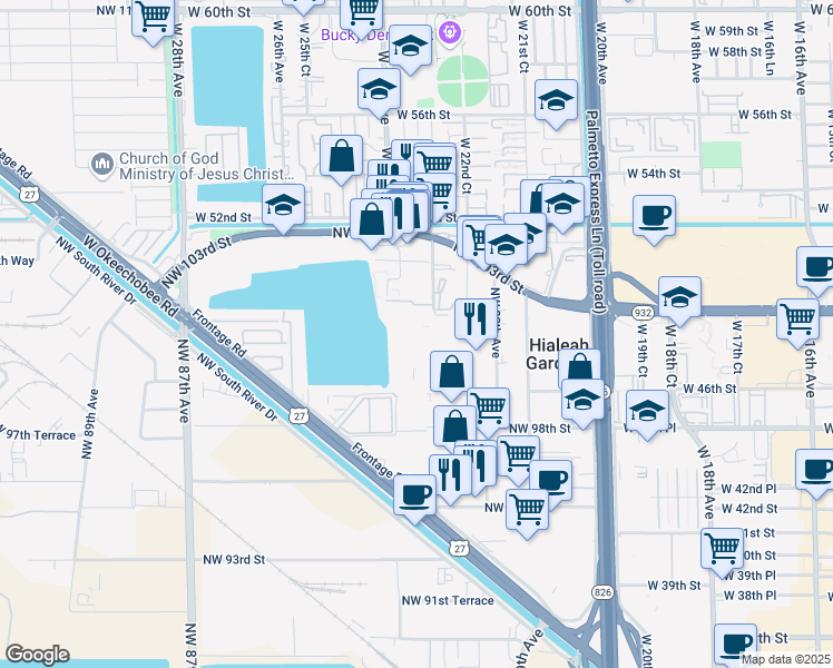 map of restaurants, bars, coffee shops, grocery stores, and more near 10090 Northwest 80th Court in Hialeah