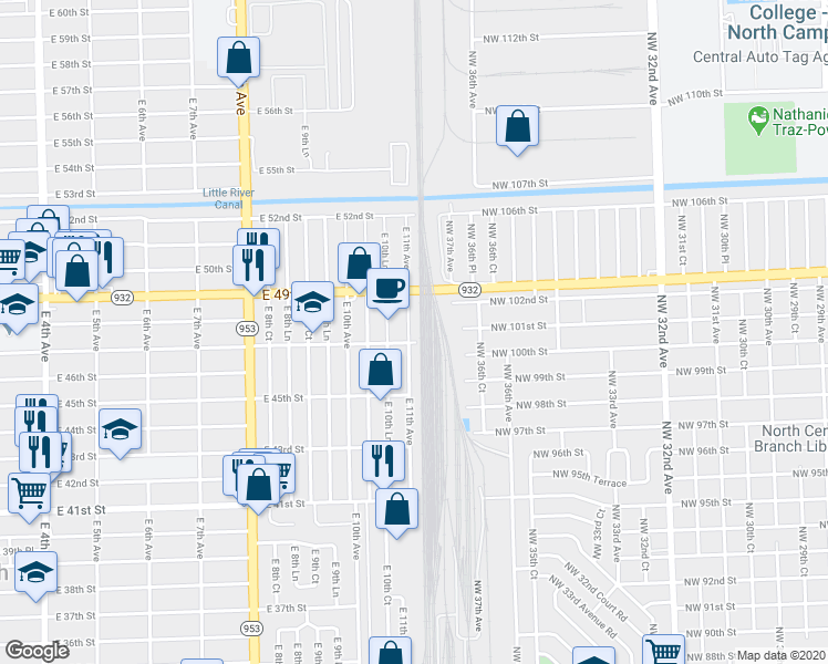 map of restaurants, bars, coffee shops, grocery stores, and more near 4733 East 11th Avenue in Hialeah
