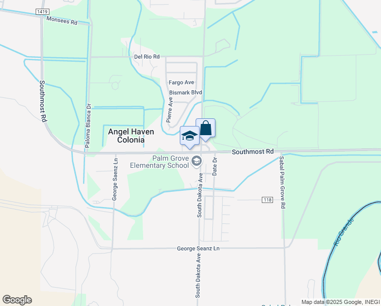 map of restaurants, bars, coffee shops, grocery stores, and more near 7942 Southmost Road in Brownsville