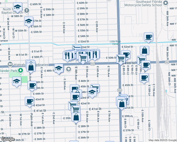 map of restaurants, bars, coffee shops, grocery stores, and more near 508 East 48th Street in Hialeah