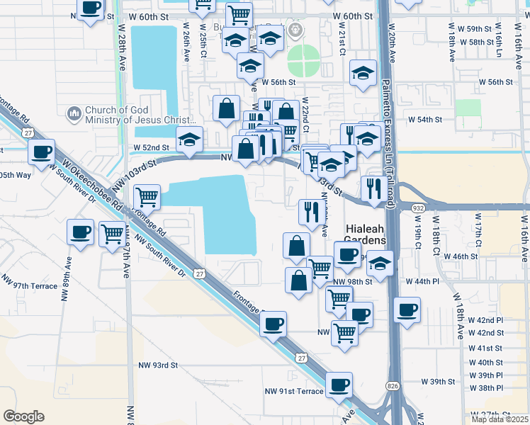 map of restaurants, bars, coffee shops, grocery stores, and more near 10090 Northwest 80th Court in Miami Lakes