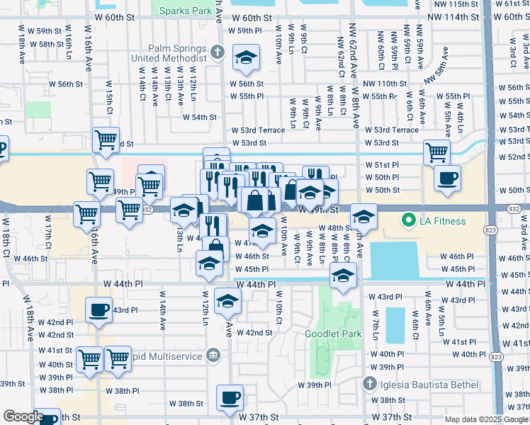 map of restaurants, bars, coffee shops, grocery stores, and more near in Hialeah