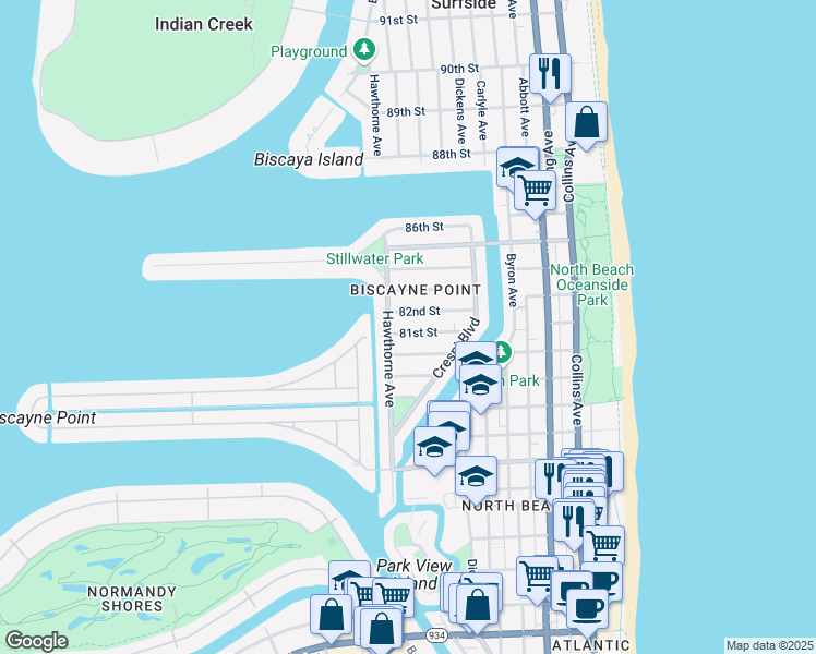 map of restaurants, bars, coffee shops, grocery stores, and more near in Miami Beach