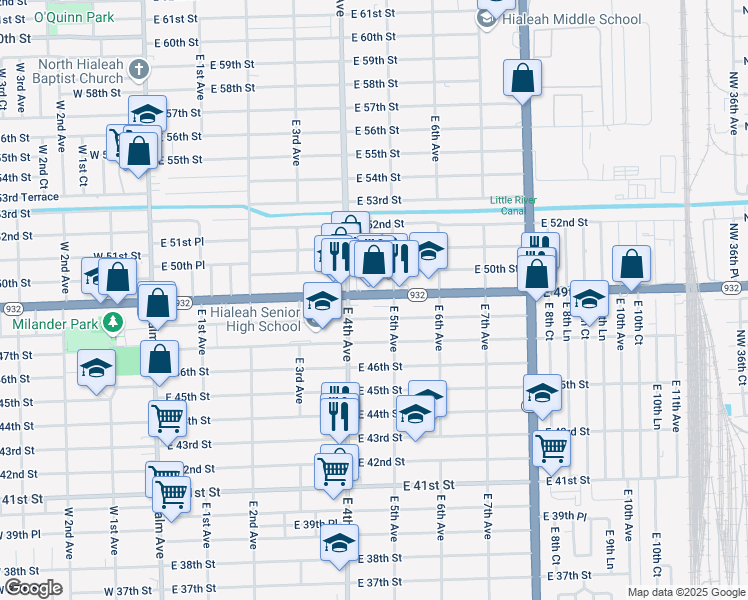 map of restaurants, bars, coffee shops, grocery stores, and more near in Hialeah