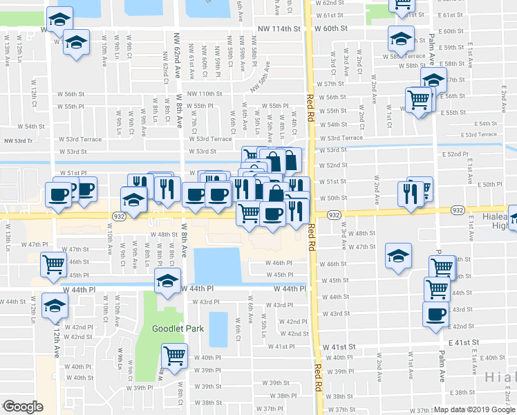 map of restaurants, bars, coffee shops, grocery stores, and more near 581 West 49th Street in Hialeah