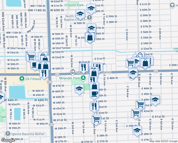 map of restaurants, bars, coffee shops, grocery stores, and more near 4982 Palm Avenue in Hialeah
