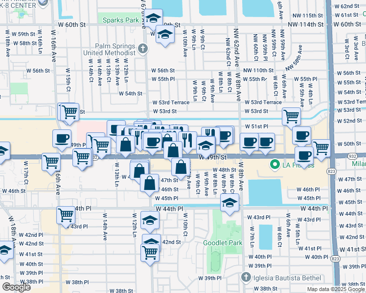 map of restaurants, bars, coffee shops, grocery stores, and more near 4980 West 10th Avenue in Hialeah