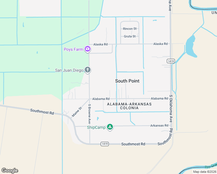 map of restaurants, bars, coffee shops, grocery stores, and more near 10627 Alabama Road in Brownsville