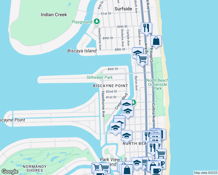 map of restaurants, bars, coffee shops, grocery stores, and more near in Miami Beach