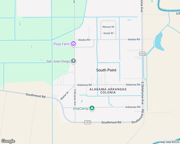 map of restaurants, bars, coffee shops, grocery stores, and more near 10627 Alabama Road in Brownsville