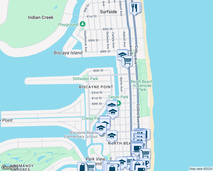 map of restaurants, bars, coffee shops, grocery stores, and more near in Miami Beach