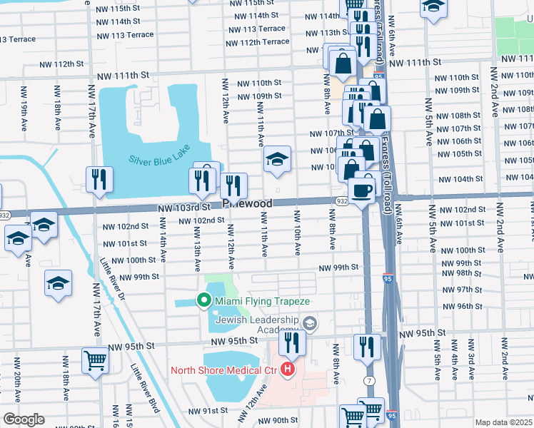 map of restaurants, bars, coffee shops, grocery stores, and more near 1050 Florida 932 in Miami