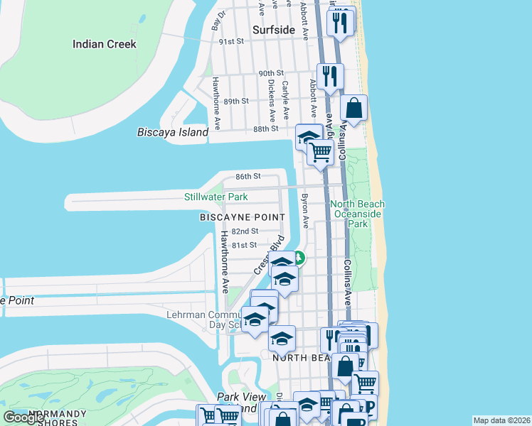 map of restaurants, bars, coffee shops, grocery stores, and more near in Miami Beach