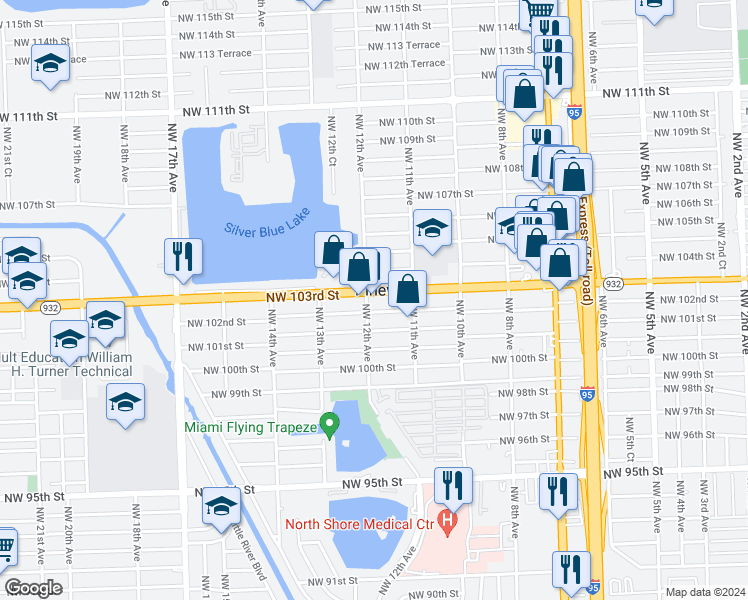 map of restaurants, bars, coffee shops, grocery stores, and more near in Pinewood