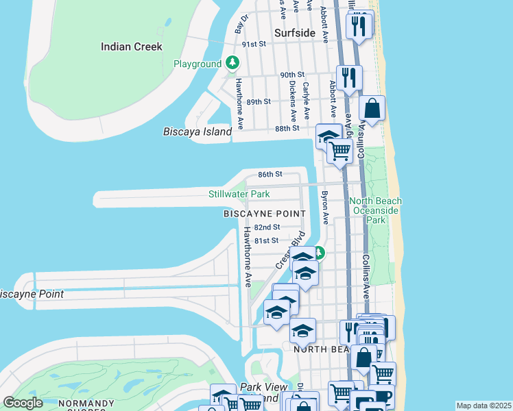 map of restaurants, bars, coffee shops, grocery stores, and more near 8403 Hawthorne Avenue in Miami Beach