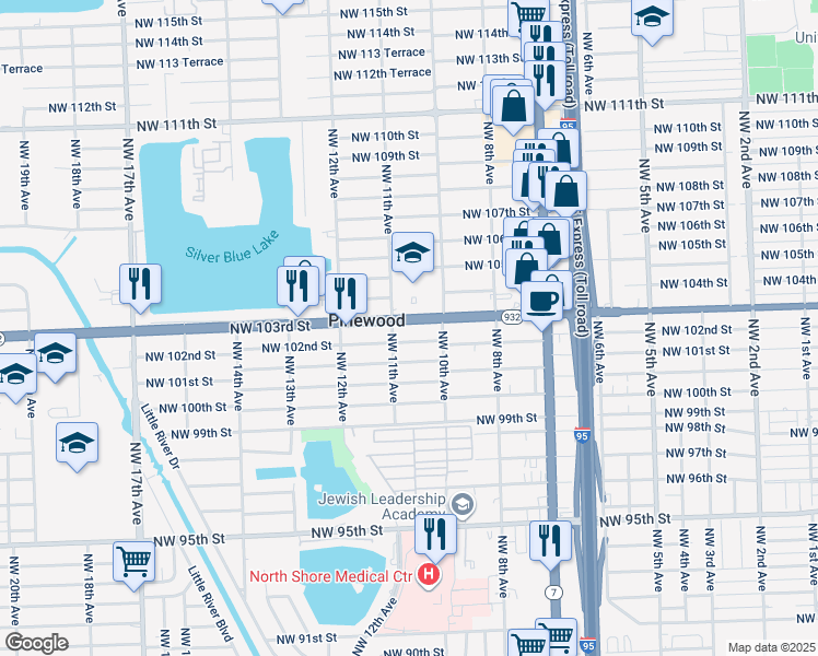 map of restaurants, bars, coffee shops, grocery stores, and more near 1050 Florida 932 in Miami