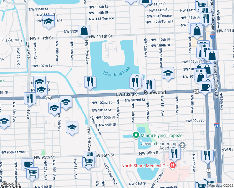 map of restaurants, bars, coffee shops, grocery stores, and more near 1351 Florida 932 in Miami