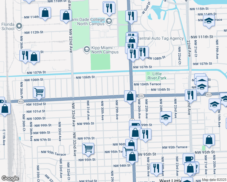 map of restaurants, bars, coffee shops, grocery stores, and more near 10336 Northwest 29th Avenue in Miami