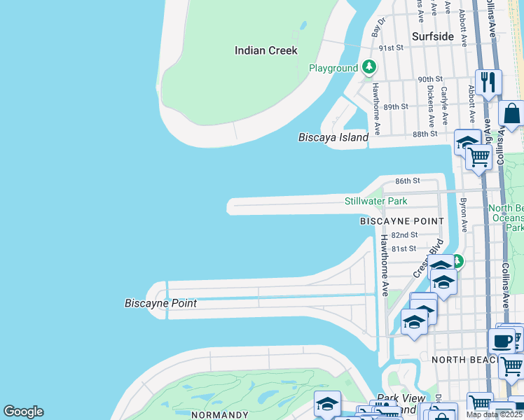 map of restaurants, bars, coffee shops, grocery stores, and more near 1450 Stillwater Drive in Miami Beach