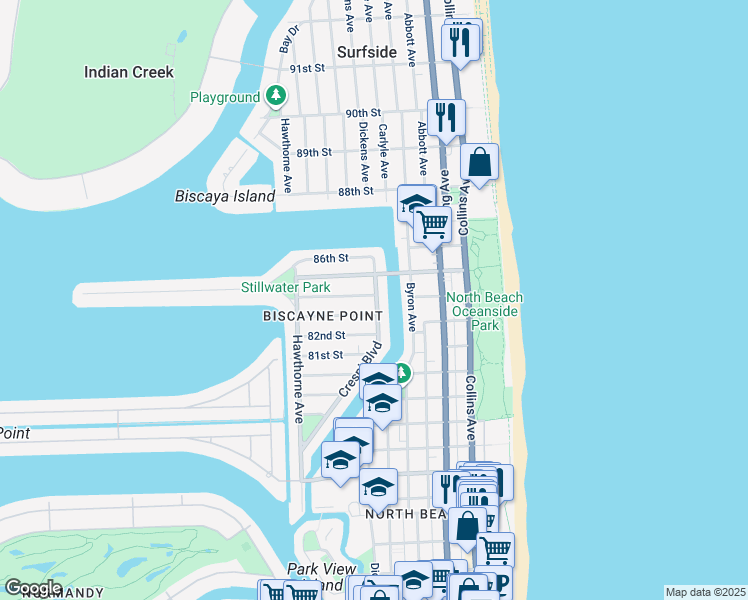 map of restaurants, bars, coffee shops, grocery stores, and more near in Miami Beach