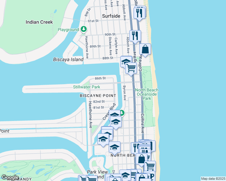 map of restaurants, bars, coffee shops, grocery stores, and more near in Miami Beach