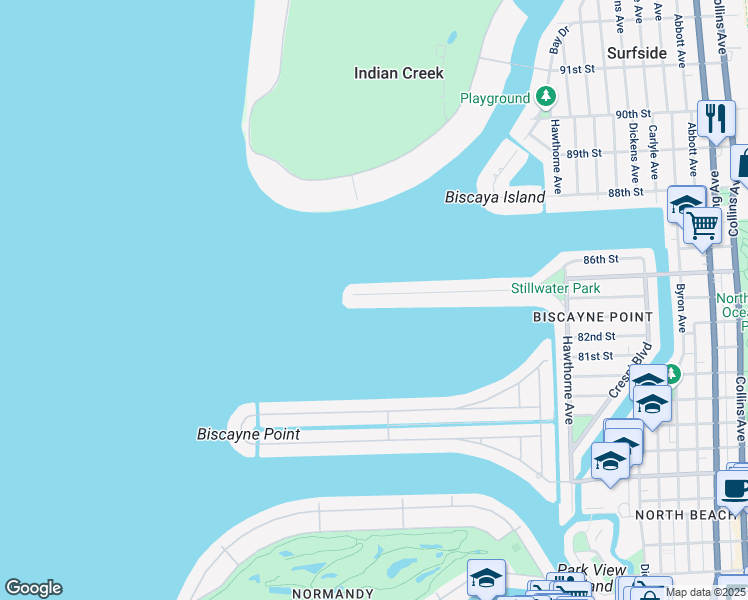 map of restaurants, bars, coffee shops, grocery stores, and more near 1550 Stillwater Drive in Miami Beach