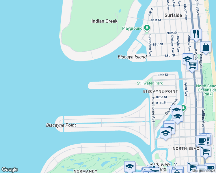 map of restaurants, bars, coffee shops, grocery stores, and more near 1450 Stillwater Drive in Miami Beach