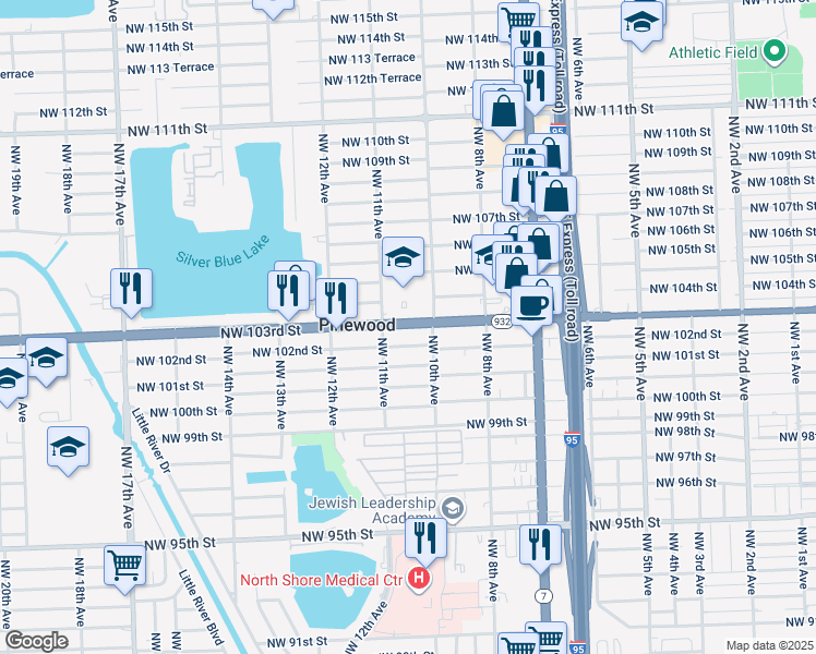 map of restaurants, bars, coffee shops, grocery stores, and more near 1050 Florida 932 in Miami