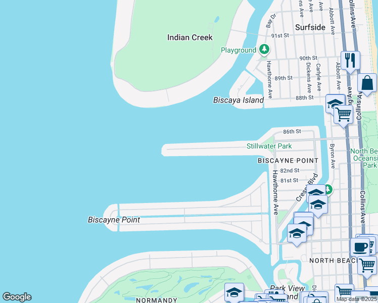 map of restaurants, bars, coffee shops, grocery stores, and more near 1440 Stillwater Drive in Miami Beach
