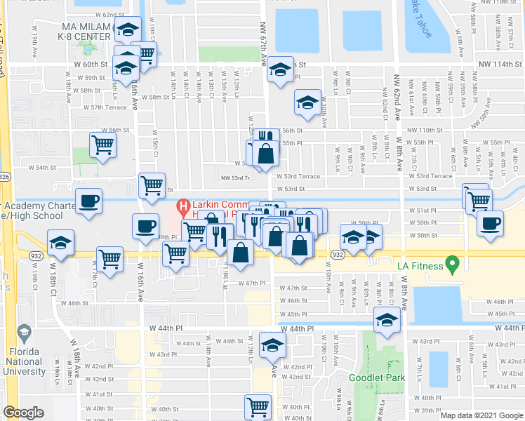 map of restaurants, bars, coffee shops, grocery stores, and more near 312 West 12th Avenue in Hialeah